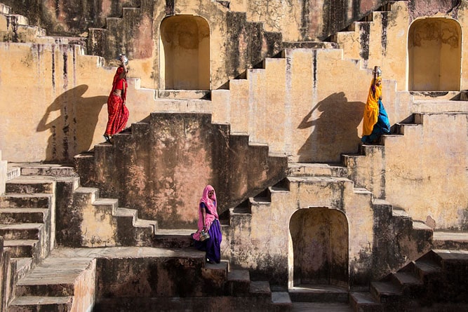 Women in the stairs at Chand Baori Stepwell, Abhaneri, Rajasthan