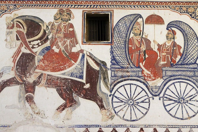 Peinture murale à Murarka Haveli, Nawalgarh, Shekhawati, Rajasthan